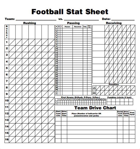 Printable Football Stat Sheet